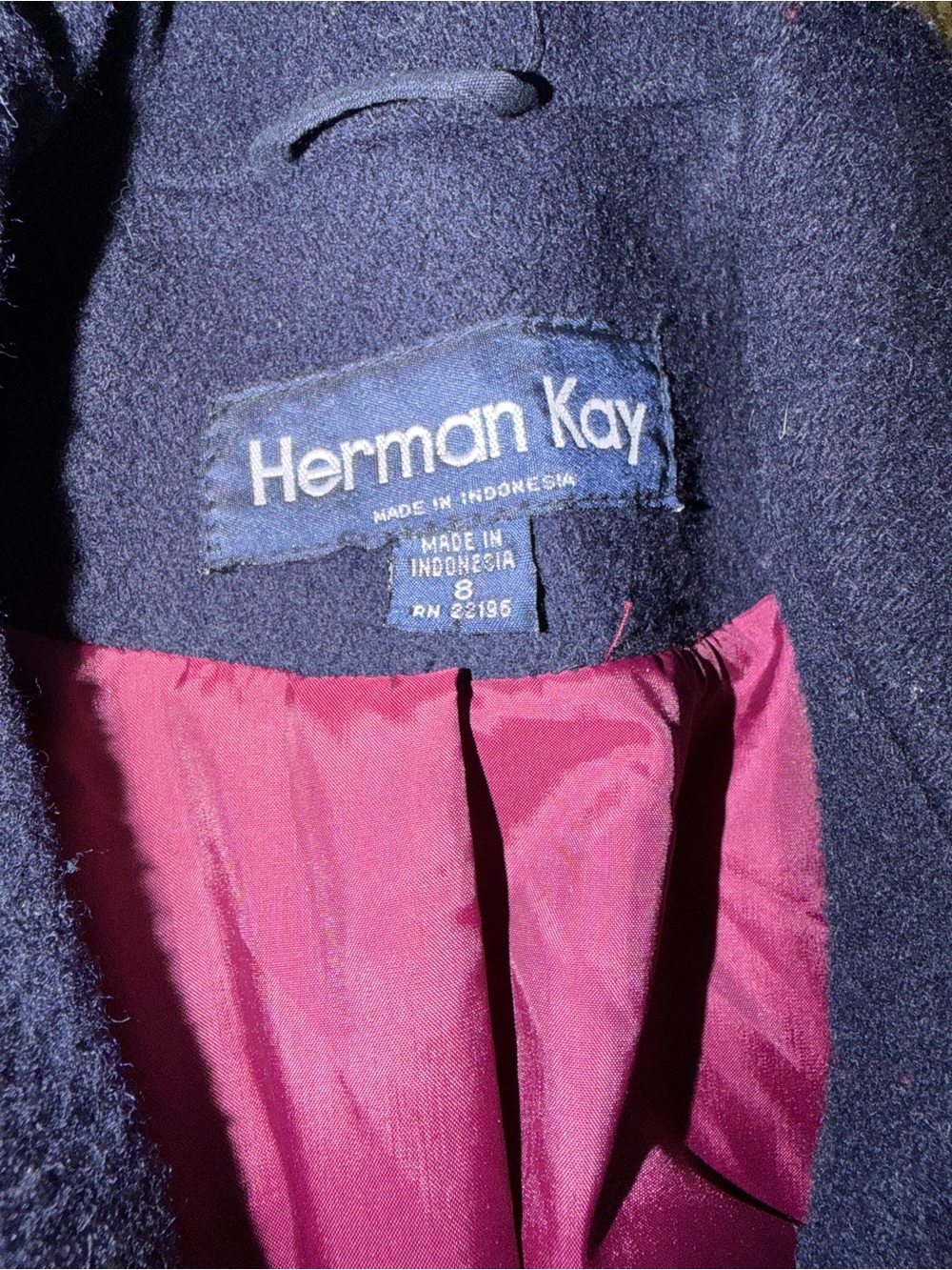 Vintage Colorblock Wool Pea Coat - Burgundy, Forest Green & Navy - Picture 6 of 8